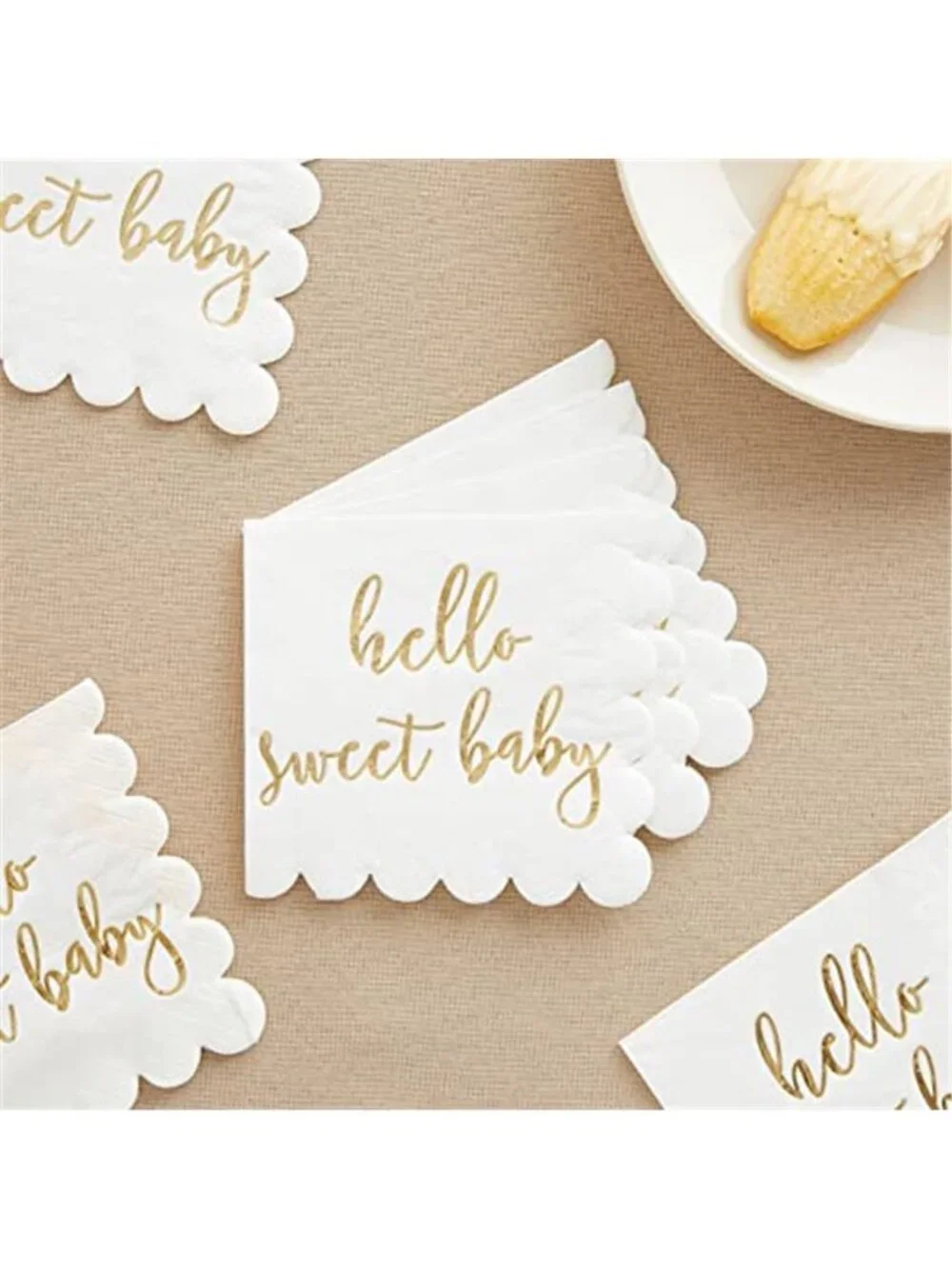 Baby Shower Napkins 50 Pk White Gold Foil Hello Sweet Baby Party Decor 5x5 Paper
